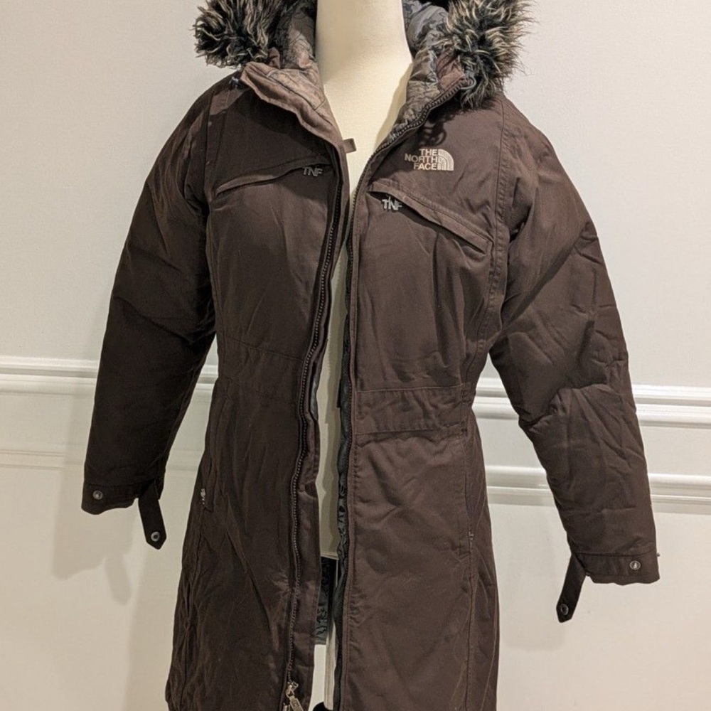 North Face Hyvent Jacket Women’s Brown Goose Down Faux Fur Hooded Parka - Small